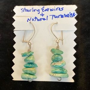 🐸 Handcrafted Natural TURQUOISE Stone Drop EARRINGS on Sterling Silver earwires